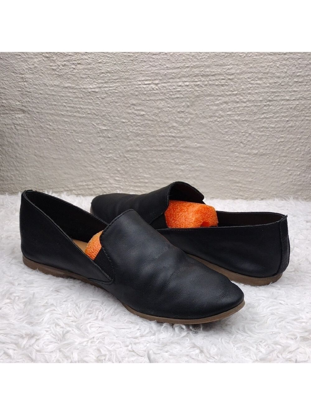 Lucky Brand Black Soft Leather Upper Almond Toe Slip On Flat Loafer Shoe